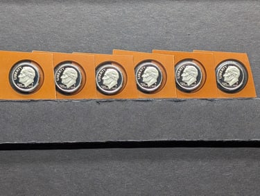 6- 2013-S Proof Roosevelt Dimes from Proof sets still in mint plastic. Market Review List is $10
