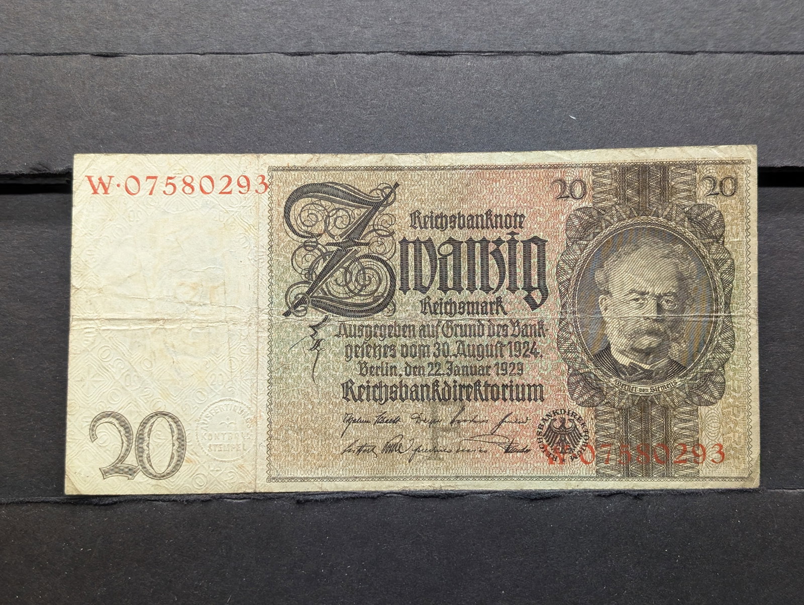 Germany, 1929, 20 Reichsmark note (1 of 3)