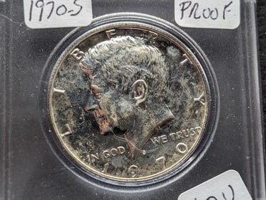 1970-S Proof Silver Kennedy Half Dollar with great luster. Books $18.