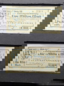 (2) Germany, 1923 Straubing 1 Million Mark notes
