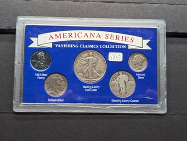 Americana Series Classics Collection. 1943 Steel Cent, 1936 Buffalo Nickel, 1944-S Mercury Dime,