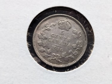 1916 Canadian Five Cents 92.5% Silver