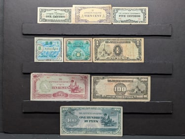 Nine different Allied Military & Japanese Invasion Currencies