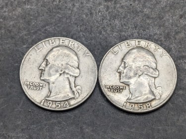 1954-D & 1958-D Silver Washington Quarters
