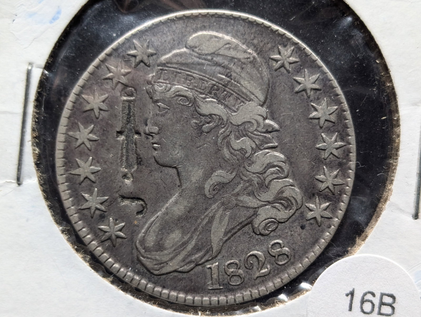 1828 Capped Bust Half Dollar, Counter Stamped: 1828 Capped Bust Half Dollar, Counter Stamped