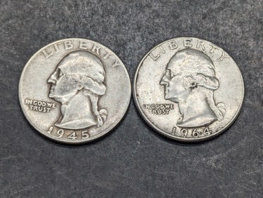 1945 & 1964 Silver Washington Quarters