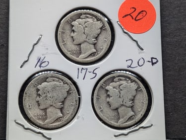 1916, 1917-S, 1920-D Mercury Dimes