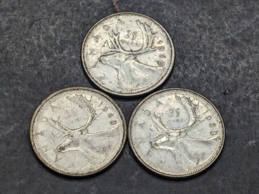 (3) 1968 Canadian 25 Cents
