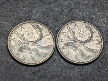 (2) 1961 Canadian 25 Cents