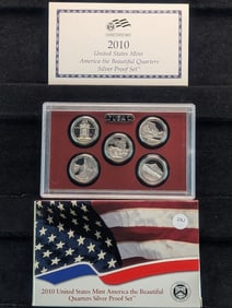 2010 -S U.S. Mint America The Beautiful Quarters Silver Proof Set, Five 90% Silver Quarters