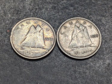 1939 & 1952 Canadian Dimes 80% Silver