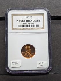 Proof 1962 Lincoln Cent PCGS 66 RD ULYRA CAMEO