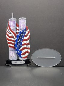Super Cool 9-11 Twin Tower "We Will Never Forget" Acrylic Display With Stand