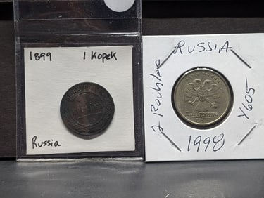 Soviet, 1899 1 Kopek & 1998, 2 Ruble (2 coins)