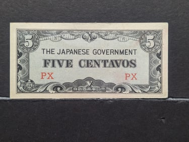 The Japanese Gov't 5 Centavos Note . UNC. Tough WWII Invasion Currency