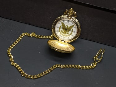 Working Pocket Watch w/Chain Gold Toned
