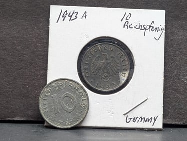 Germany, 1943A & 1943G 10 Reichspfennig (2 coins)