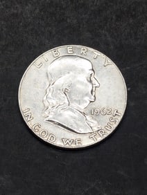 1962 D, 90% Silver, (AU-UNC) Franklin Half, 63 years old