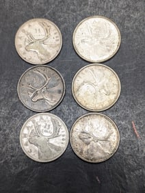(6) Canadian Silver Quarters 80% Silver