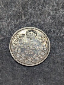 1912 (.925 Sterling Silver, Good Details on Crown & Wreath), Canadian 5 Cents, 113 Years Old!