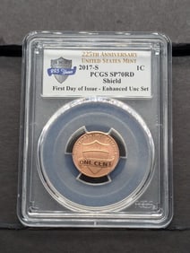 2017-S Lincoln Shield Cent, PCGS SP 70 RD, First Day Of Issue, Enhanced UNC Set