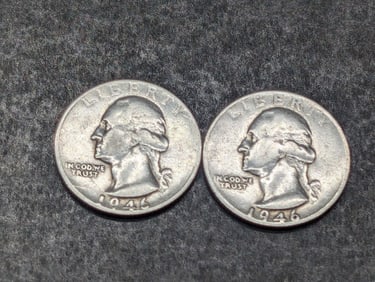 2-1946 S, 90% Silver, (1 Year After WWII-Nice Condition) Washington Quarters, 79 years Old!