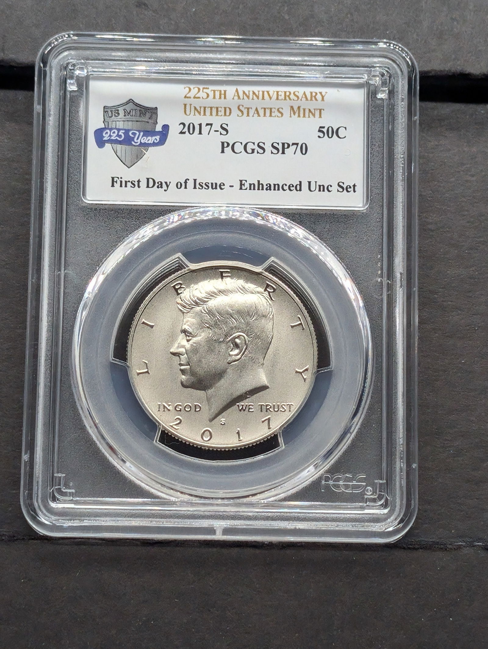 2017-S Kennedy Half Dollar, PCGS SP70, First Day Of Issue, Enhanced UNC Set (1 of 3)