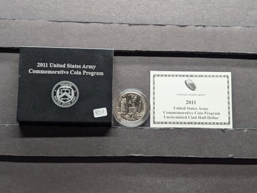 Semi-Key 2011 U.S. Army Commemorative Gem BU Half Dollar in mint packaging. Book $31