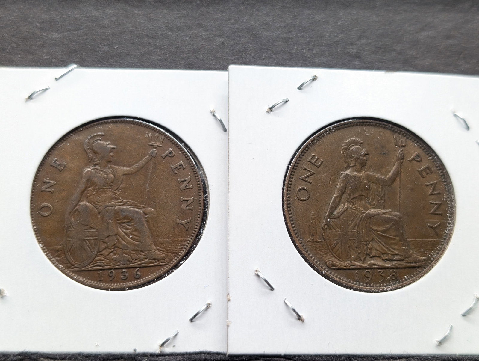 Great Britain, 1 Penny, 1936 & 1938 (2 coins): Great Britain, 1 Penny, 1936 & 1938 (2 coins)