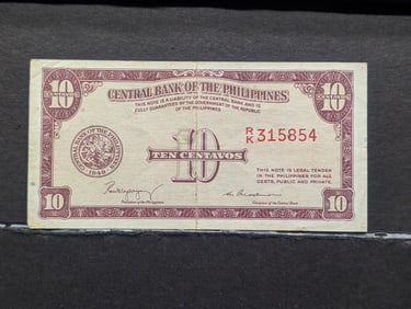 1949 Philippines 10 Centavo Note. GEM CRISP UNC. Post WWII Currency