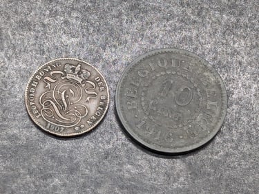 Belgium, 1907, 1 Cent & 1916, 10 Cent (2 coins)