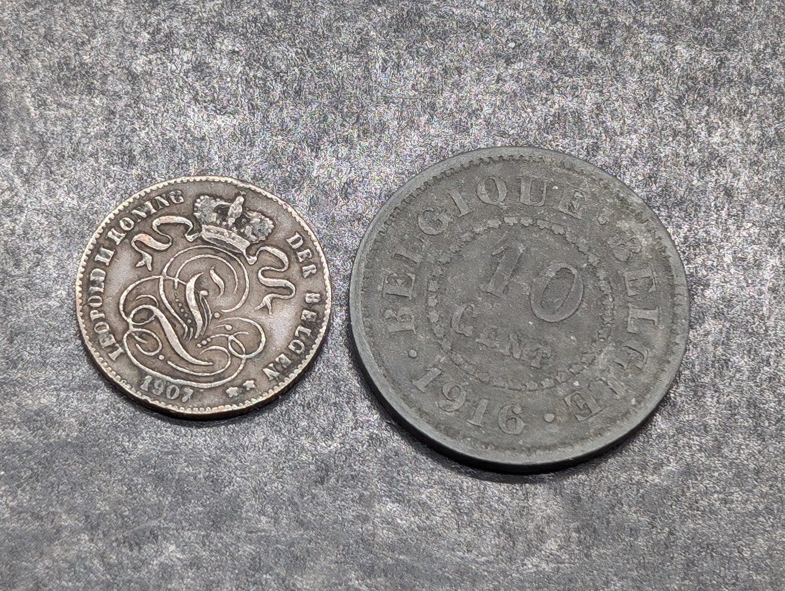 Belgium, 1907, 1 Cent & 1916, 10 Cent (2 coins): Belgium, 1907, 1 Cent & 1916, 10 Cent (2 coins)