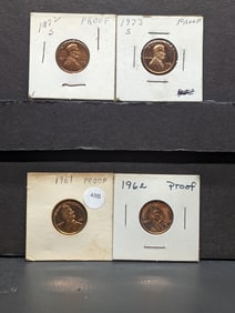 (4) Proof Lincoln Memorial Cents 1961, 1962, 1973-S & 1973-S