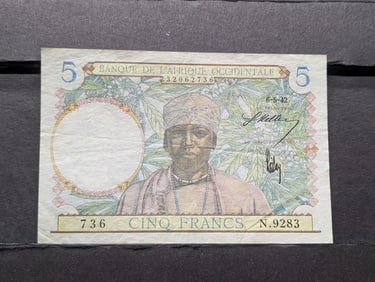 French West Africa, 1942, 5 Francs, Pick #25