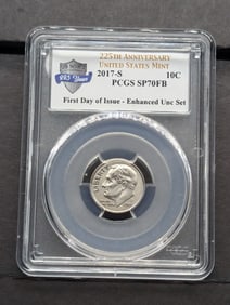 2017-S Roosevelt Dime, PCGS SP70FB, First Day Of Issue, Enhanced UNC Set.