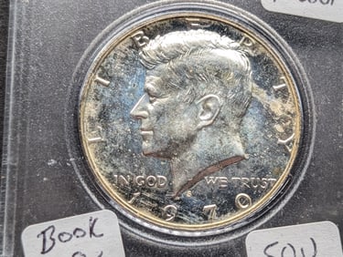 1970-S Proof Silver Kennedy Half Dollar with nice mint luster. Books $18