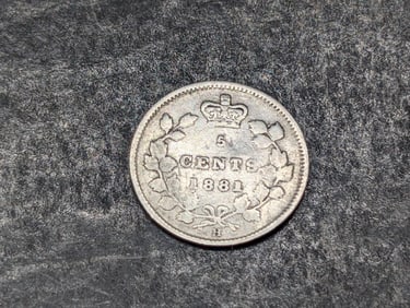 1881 H (.925 Sterling Silver, Good Details, Quite Rare), Canadian 5 Cents, 144 Years Old!
