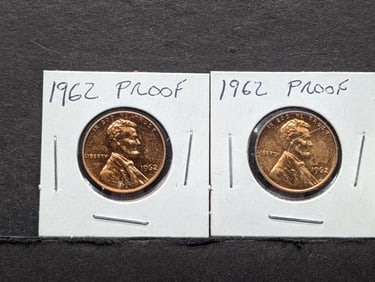 Two 1962 Proof Lincoln Memorial Cents