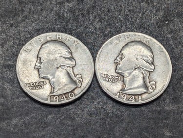 1940 & 1941 S, 90% Silver, (WWII ERA-Nice Condition) Washington Quarters, 84 years Old!