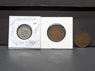 Canadian, 1917 1 Cent, 1947 (maple leaf) 5 Cent, 1916 1 Cent