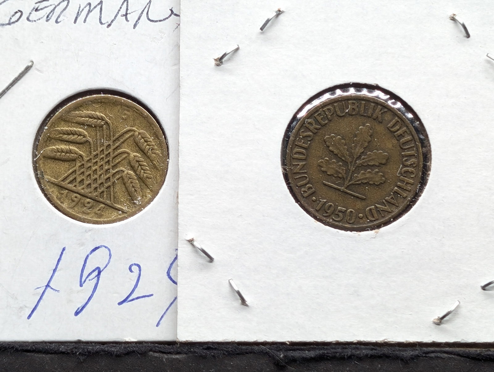 Germany, 1924 and 1950 D 5 Pfennig: Germany, 1924 and 1950 D 5 Pfennig