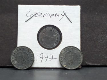 Old German coins, (2) 1941 and 1942, Three Coins Total