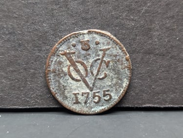 1755 (Rare this High of Grade, COA) Dutch Netherlands Colonial Duit VOC, First New York Penny, 21