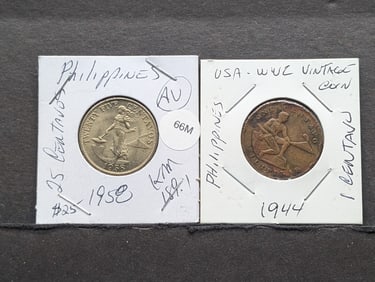 Philippines, 1944, 1 Centavo, 1958 25 Centavos AU (2 coins)