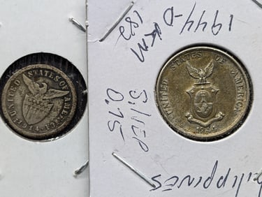 Philippines, 1914-S, 10 Centavos, 1944-D, 20 Centavos, XF Both are Silver Coins