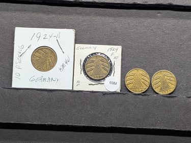 Germany, 10 Pfennig, 1924A, 1924E, 1924F, 1924J (4 coins)