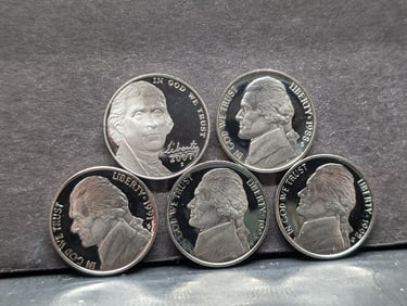 Jefferson Nickels, 5 proof coins with full steps
