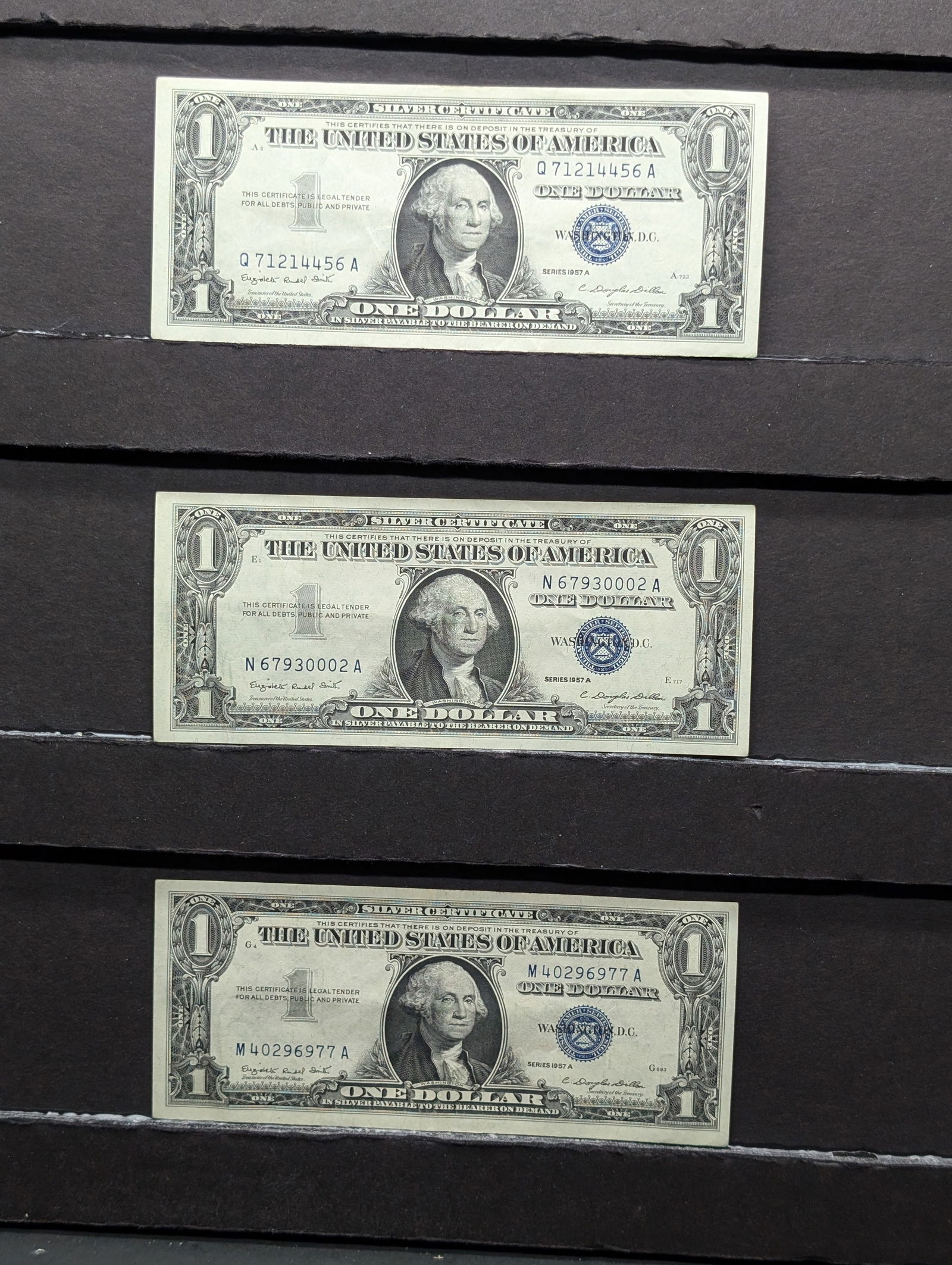 3- 1957-A Crisp Unc. One Dollar Silver Certificates (1 of 3)