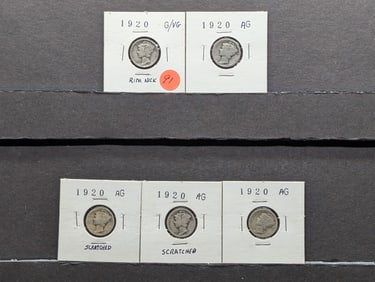 5- 1920 Mercury Dimes