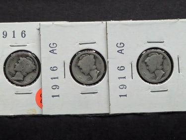 3 1916 Mercury Dimes